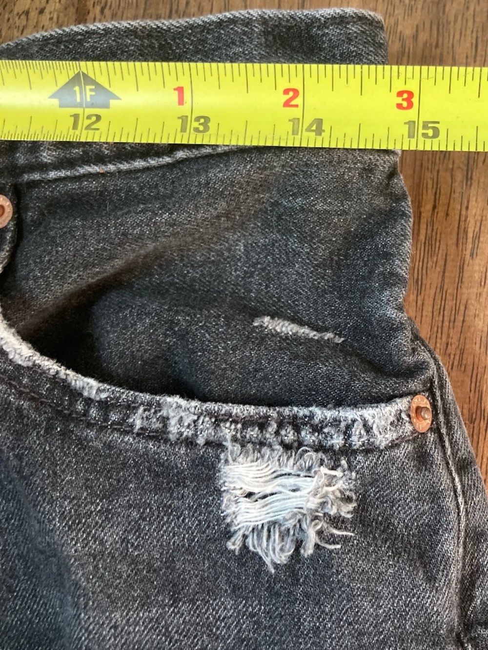 Free People We The Free High Rise Button Fly Black Distressed Denim Shorts 29 - Picture 5 of 6